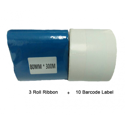 3 Roll Wax Barcode Ribbon 80mm x 300m + 10 Barcode Label 60mm x 30mm (2000pcs per barcode label)